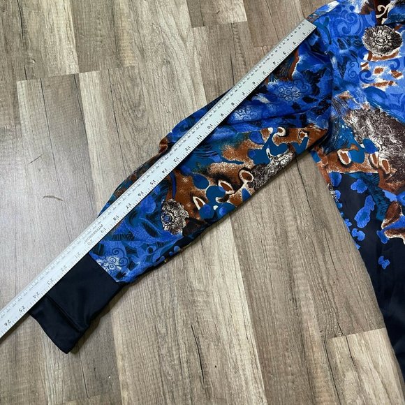 Louis Feraud Womens Blue Black Abstract Long Collared Button Up Shirt Top Size 8 - Picture 7 of 9